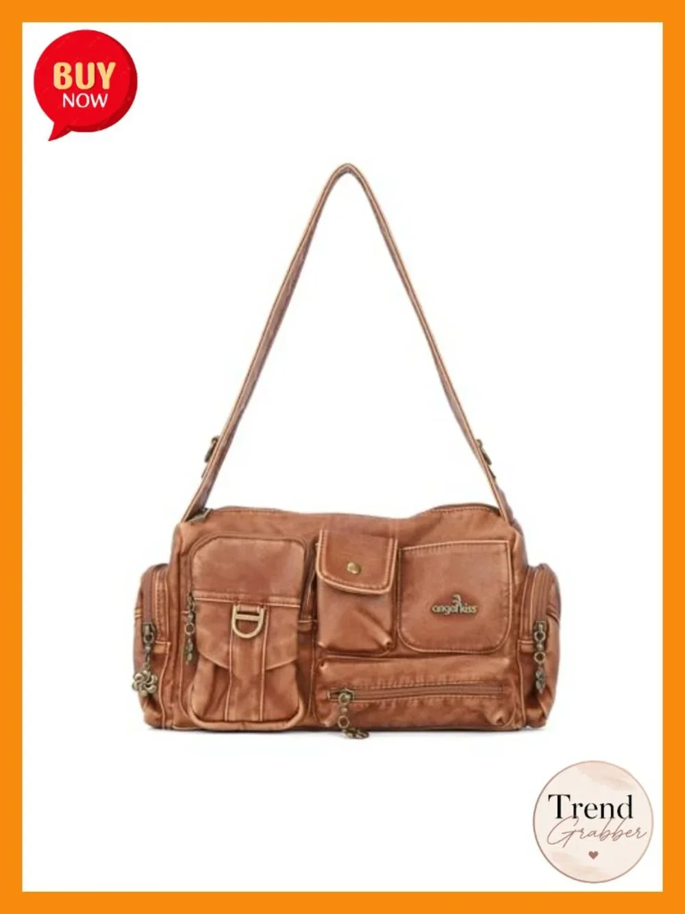 Vintage Hobo Shoulder Crossbody Bag - Faux Leather, Adjustable Strap, 7 Pockets